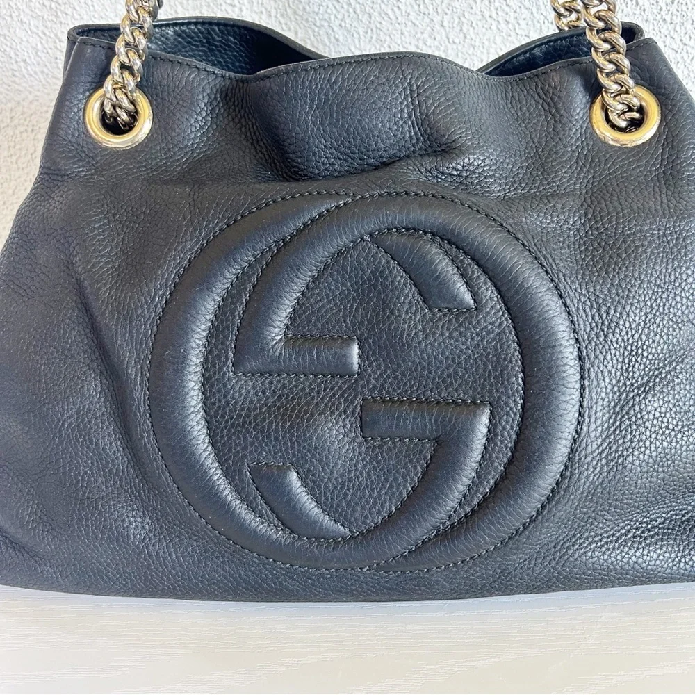 Gucci Soho Chain Shoulder Bag Black Pebbled Leather - Picture 4 of 16